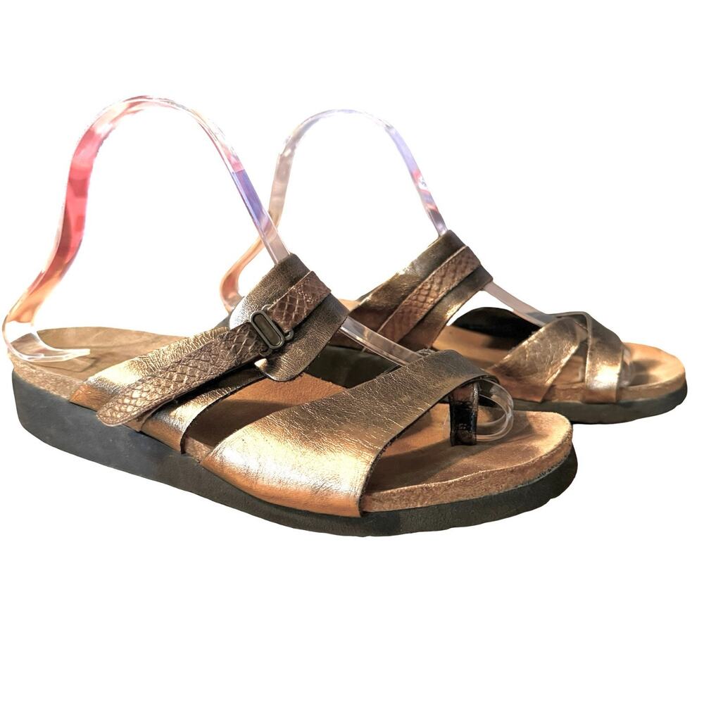 Naot Jessica Metallic Bronze Leather Comfort Slides Sandals Slip On Shoes sz 9